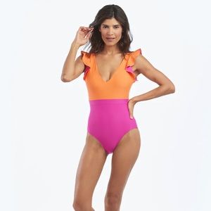 SUMMERSALT /Ruffle Backflip/ Hibiscus & Tangerine / Size 8 Long torso